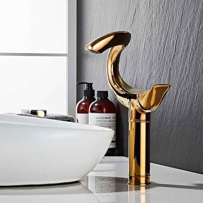 Classic Bathroom Sink Faucet, Center-set Single Handle One Hole Tall Vessel Bath Taps in Electroplated Finishes