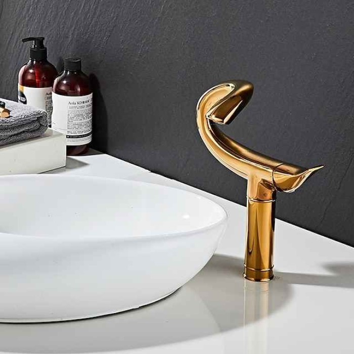 Classic Bathroom Sink Faucet, Center-set Single Handle One Hole Tall Vessel Bath Taps in Electroplated Finishes