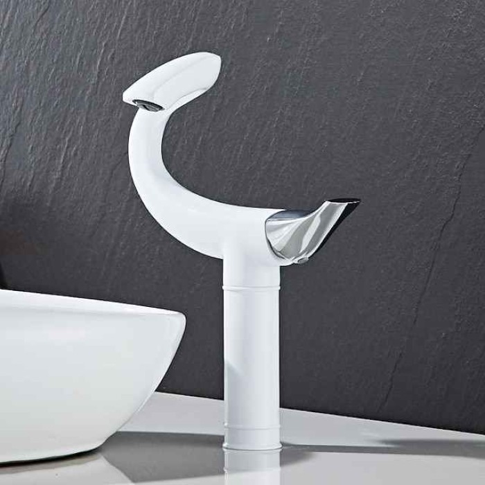 Classic Bathroom Sink Faucet, Center-set Single Handle One Hole Tall Vessel Bath Taps in Electroplated Finishes