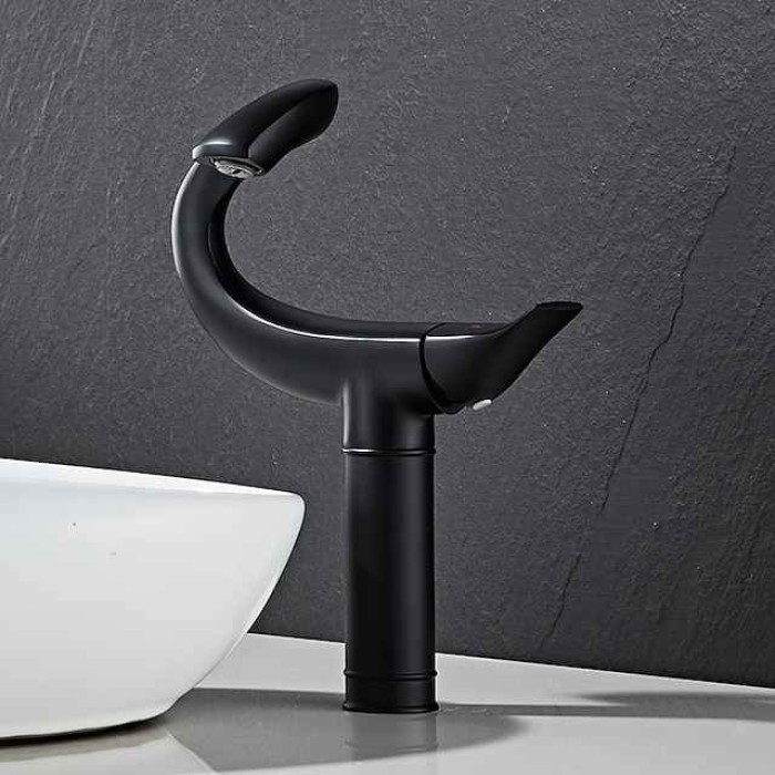 Classic Bathroom Sink Faucet, Center-set Single Handle One Hole Tall Vessel Bath Taps in Electroplated Finishes