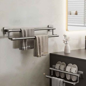 1pc Double Rod Towel Bar, Shower Towel Rack For Bathroom, Wall Mounted Towel Holder, Bathroom Slippers rack, Suitable For Towel Slippers And Other Storage