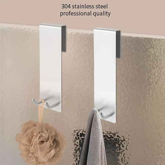 1pc Bathroom Shower Door Back Hook, Stainless Steel Over Glass Door Shower Towel Rack, Bathroom Bathrobe Hanger, Bathroom Accessories , Bathroom Organizers & Storage