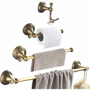 Towel Holder Antique Brass Vintage Wall Mounted Bathroom Accessory Set for Drilling Shower Wall Retro Country House Style Towel Hooks Toilet Paper Holder