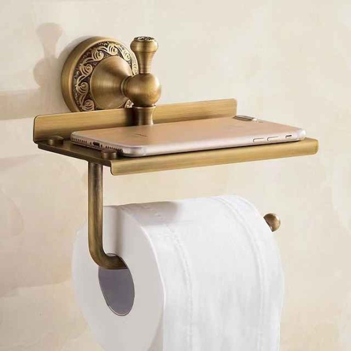 Toilet Paper Holder Adorable Antique / Modern Brass Bathroom / Hotel bath Wall Mounted