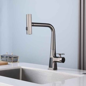 Pull-Out Kitchen faucet with LED Temperature Digital Display, Single Handle One Hole Center-set Modern Contemporary Kitchen Taps