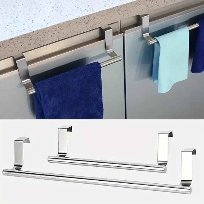 1PC Stainless Steel Towel Rack for Bathroom and Kitchen-curved DoorStorage with Hanging Shelf-home Organizer and Accessory