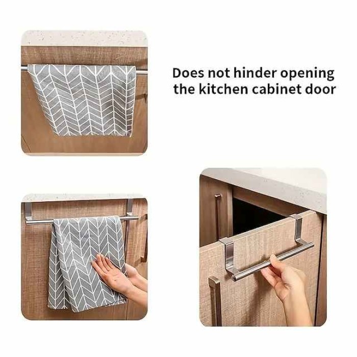 1PC Stainless Steel Towel Rack for Bathroom and Kitchen-curved DoorStorage with Hanging Shelf-home Organizer and Accessory