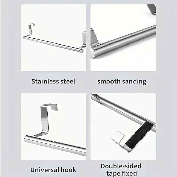 1PC Stainless Steel Towel Rack for Bathroom and Kitchen-curved DoorStorage with Hanging Shelf-home Organizer and Accessory