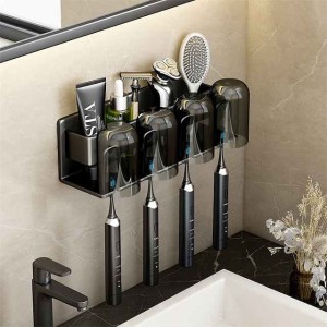 Black Gold Toothbrush Rack Bathroom Toilet Non Perforated Wall Mounted Electric Mouthwash Cup Brush Cup Wall Mounted Space Aluminum Storage Rack