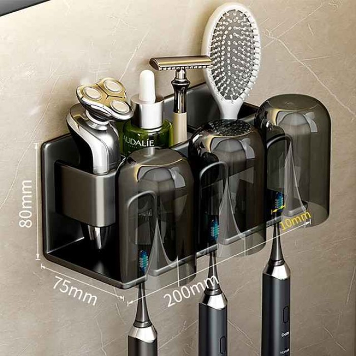 Black Gold Toothbrush Rack Bathroom Toilet Non Perforated Wall Mounted Electric Mouthwash Cup Brush Cup Wall Mounted Space Aluminum Storage Rack