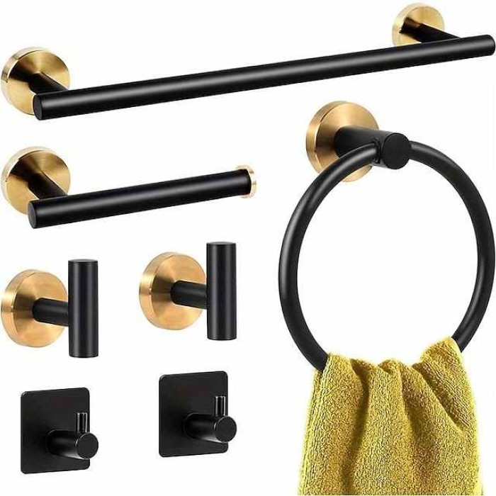 5/7pcs Stylish and Durable Stainless Steel Bathroom Hardware Set with Wall Mounted Towel Bar, Towel Ring, Toilet Paper Holder, and Towel Hooks - Enhance Your Bathroom Decor