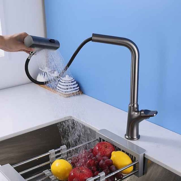 Waterfall Kitchen faucet, 3 in 1 Multi-functional Single Handle One Hole Pull-out Standard Spout Centerset Kitchen Taps