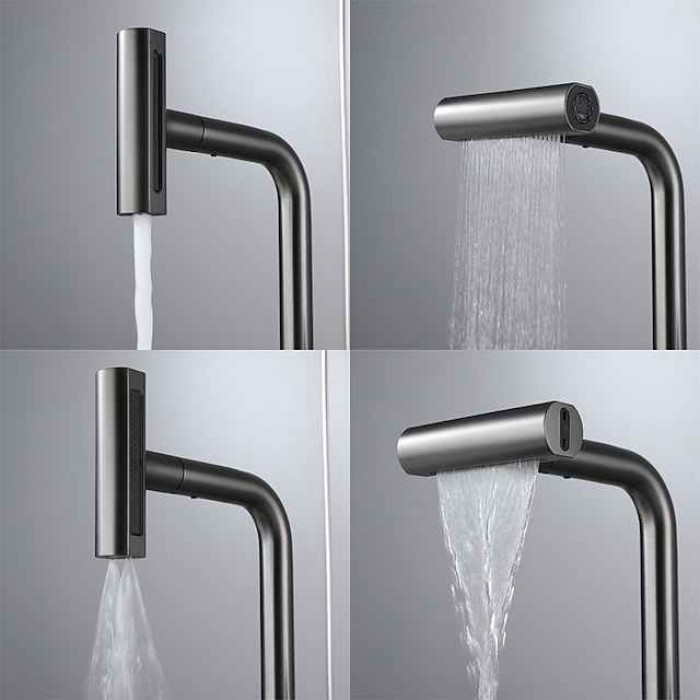 Waterfall Kitchen Faucet, Single Handle One Hole Pull-out Standard Spout Centerset Kitchen Taps