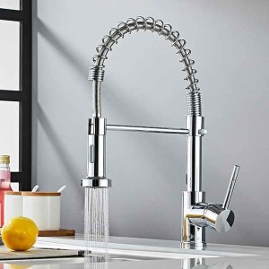 Kitchen Sink Mixer Faucet with Pull Out Spray, Single Handle One Hole Painted Finishes Pull-out Center-set Modern Contemporary Kitchen Taps