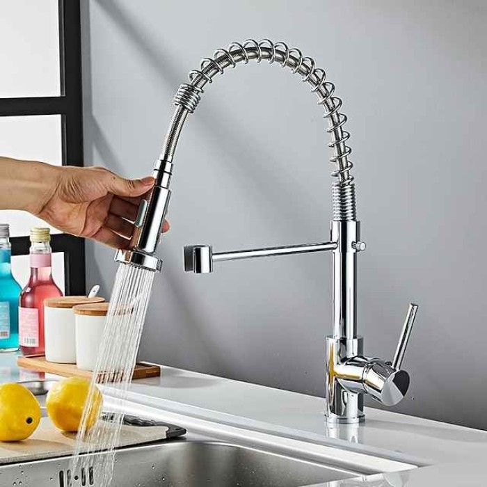 Kitchen Sink Mixer Faucet with Pull Out Spray, Single Handle One Hole Painted Finishes Pull-out Center-set Modern Contemporary Kitchen Taps