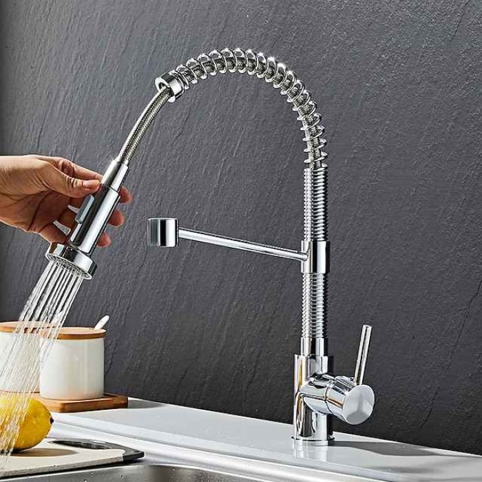 Pull-out Kitchen faucet, Single Handle One Hole Painted Finishes Centerset Modern Contemporary Taps for Kitchen Sink