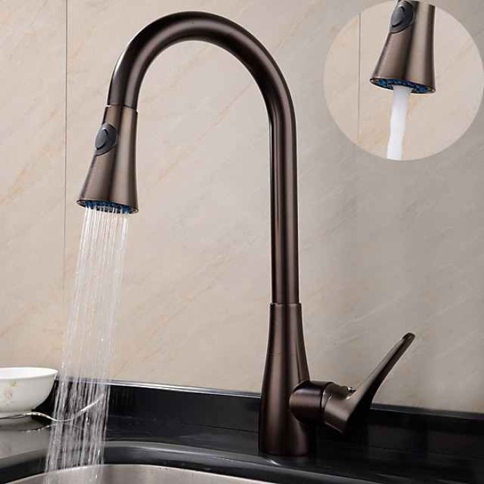 Single Handle Kitchen Faucet,Black Nickel One Hole Pull-out Standard Spout or Spray Type Standard Spout Oil-rubbed Bronze Kitchen Faucet with Cold and Hot Switch