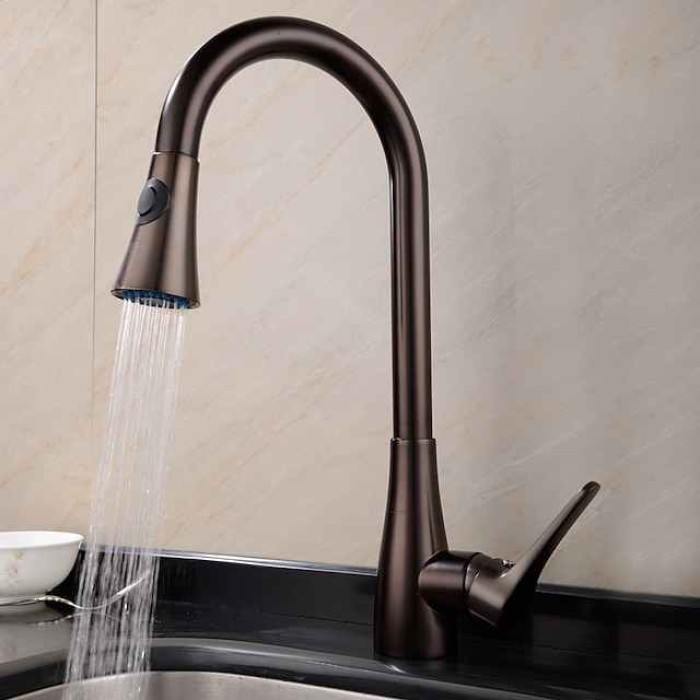 Single Handle Kitchen Faucet,Black Nickel One Hole Pull-out Standard Spout or Spray Type Standard Spout Oil-rubbed Bronze Kitchen Faucet with Cold and Hot Switch