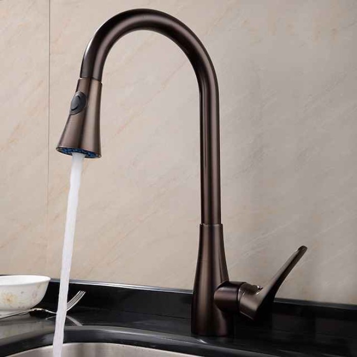 Single Handle Kitchen Faucet,Black Nickel One Hole Pull-out Standard Spout or Spray Type Standard Spout Oil-rubbed Bronze Kitchen Faucet with Cold and Hot Switch