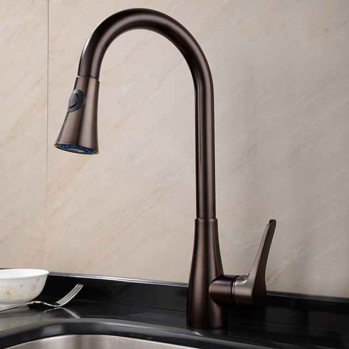 Single Handle Kitchen Faucet,Black Nickel One Hole Pull-out Standard Spout or Spray Type Standard Spout Oil-rubbed Bronze Kitchen Faucet with Cold and Hot Switch